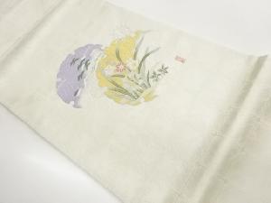 作家物　雪輪に草花模様織出し名古屋帯